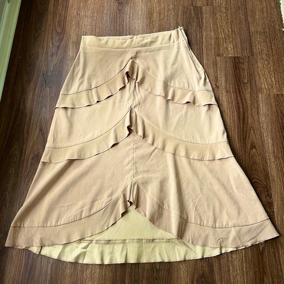 VINTAGE Y2K 90s Brown Sueded Cotton Tiered Ruffle Midi Skirt Boho Western Sz 18 - Picture 6 of 8